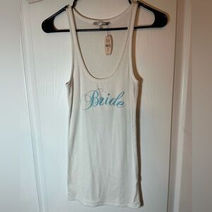 NWT Victoria's Secret White Ribbed Tank with Bride in Blue Glitter